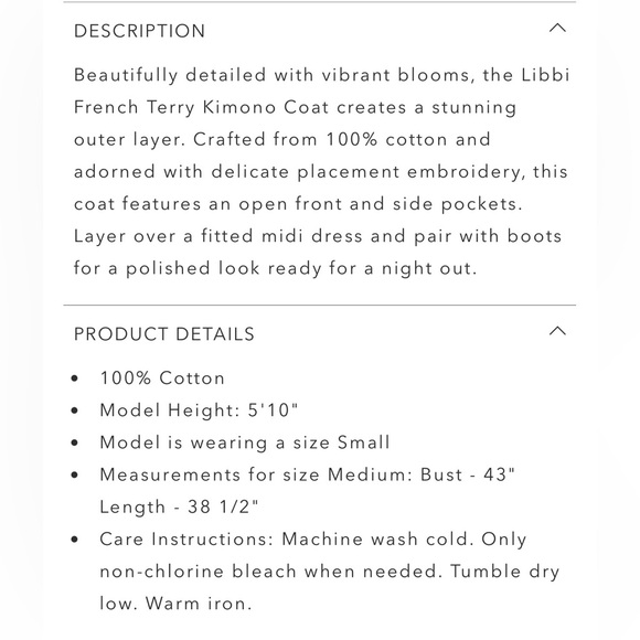 Johnny Was Libby French Terry Kimono Coat black with pink floral embroidery - Picture 6 of 6